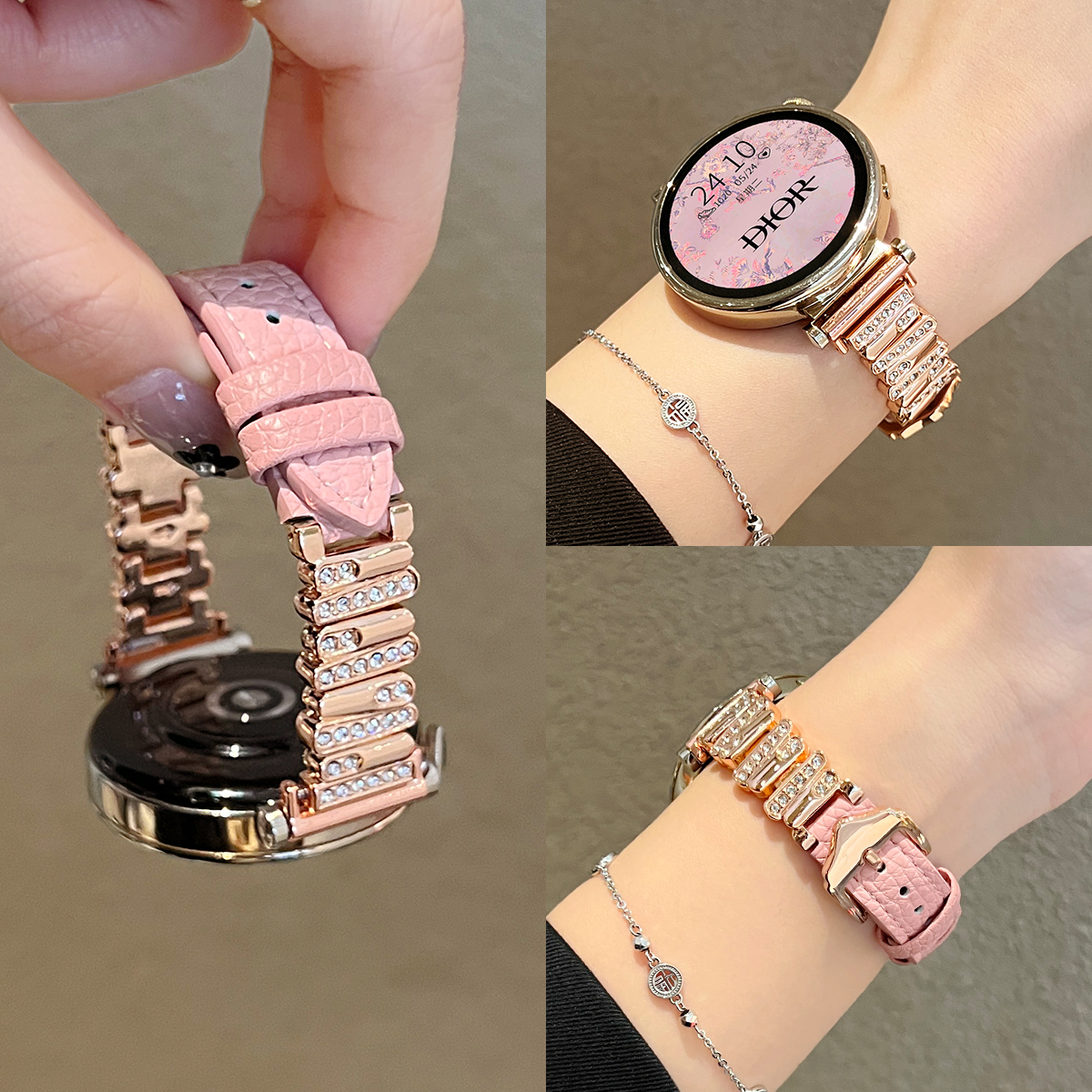 学长家不规则镶钻间皮质表带秋冬