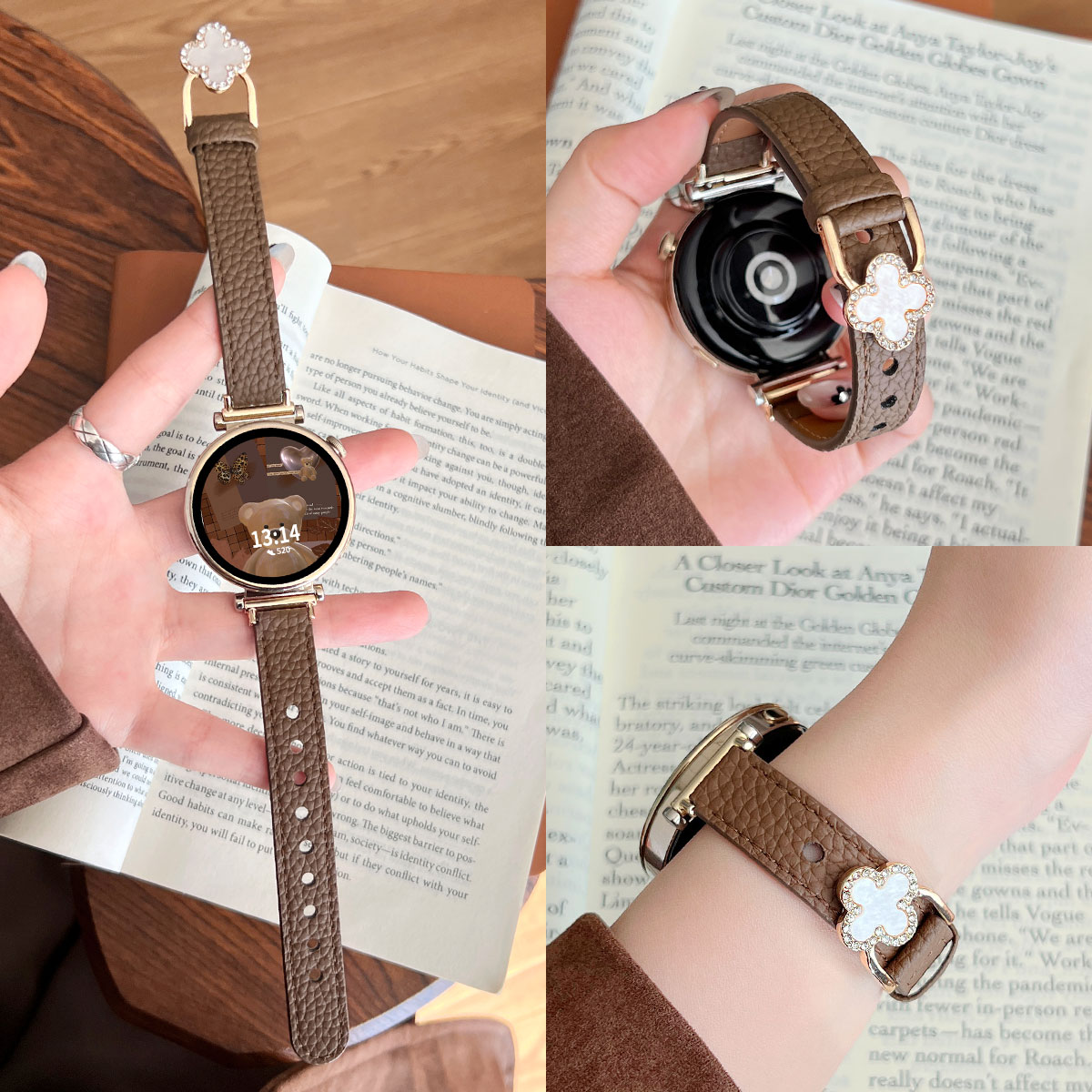 学长家创意四叶草间皮质表带秋冬