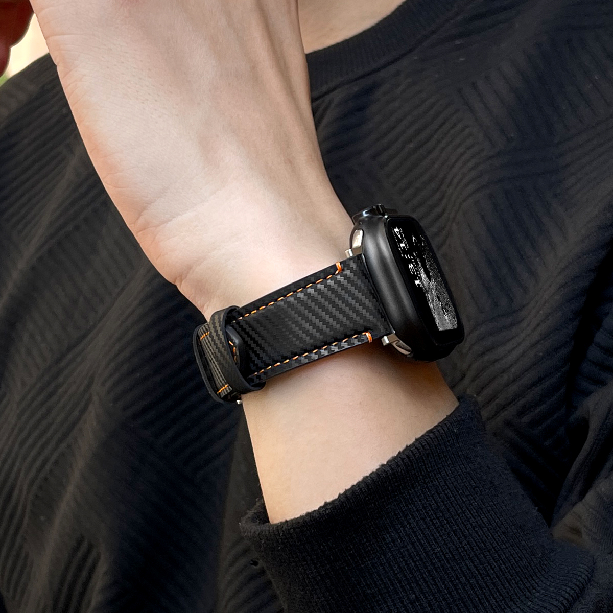 学长家碳纤维纹真皮表带高级感男