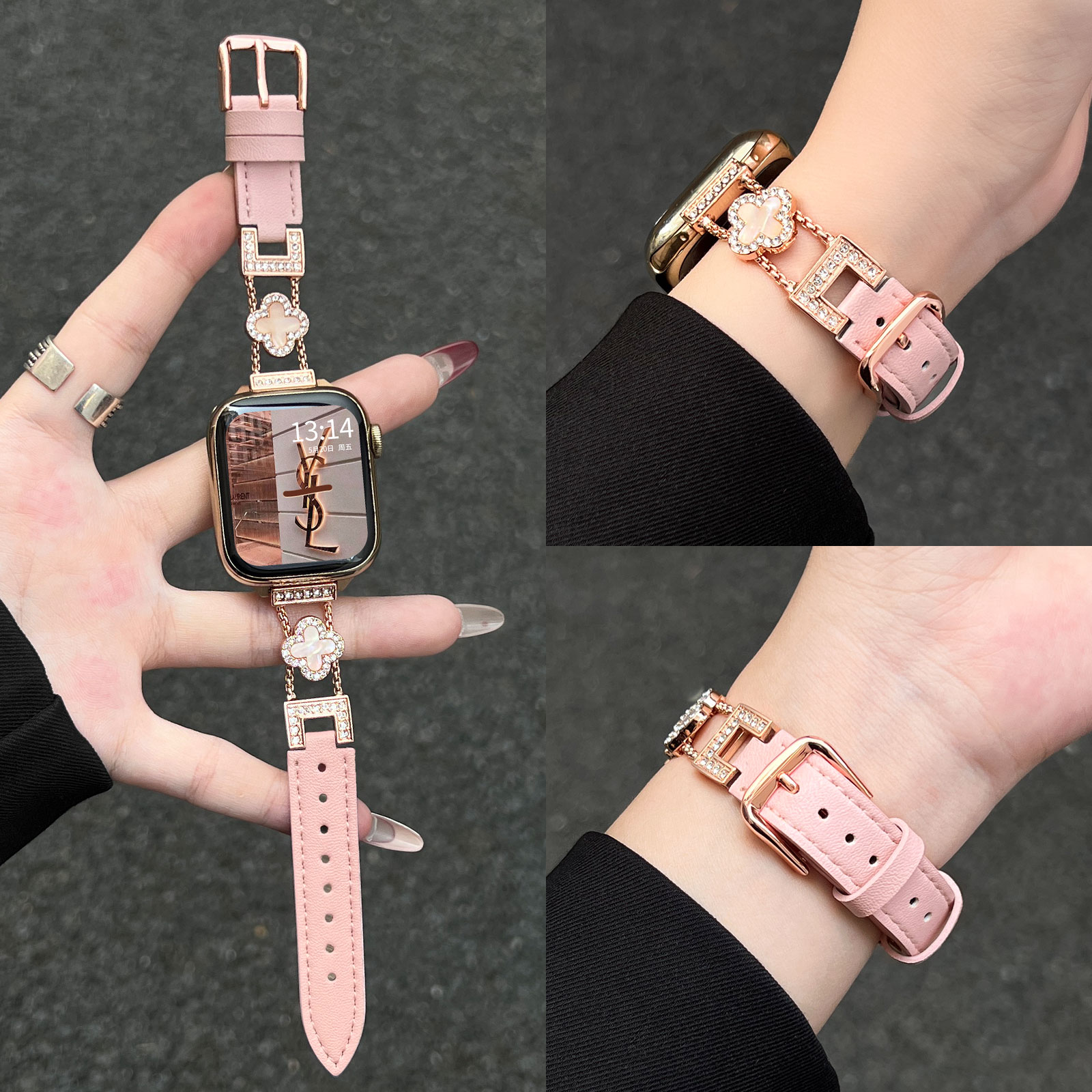 学长家创意四叶草间皮表带秋冬女