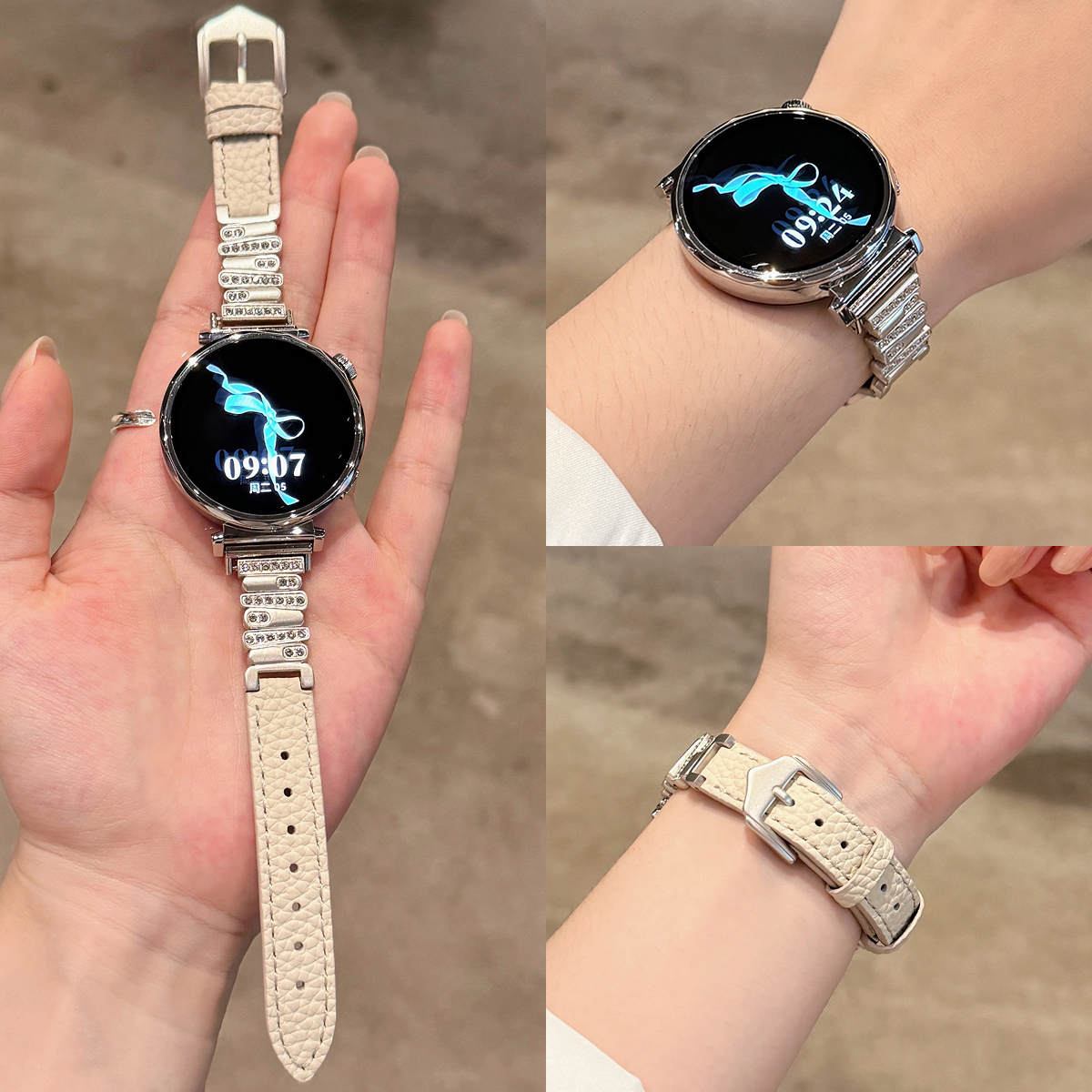 学长家新款镶钻不规则间真皮表带