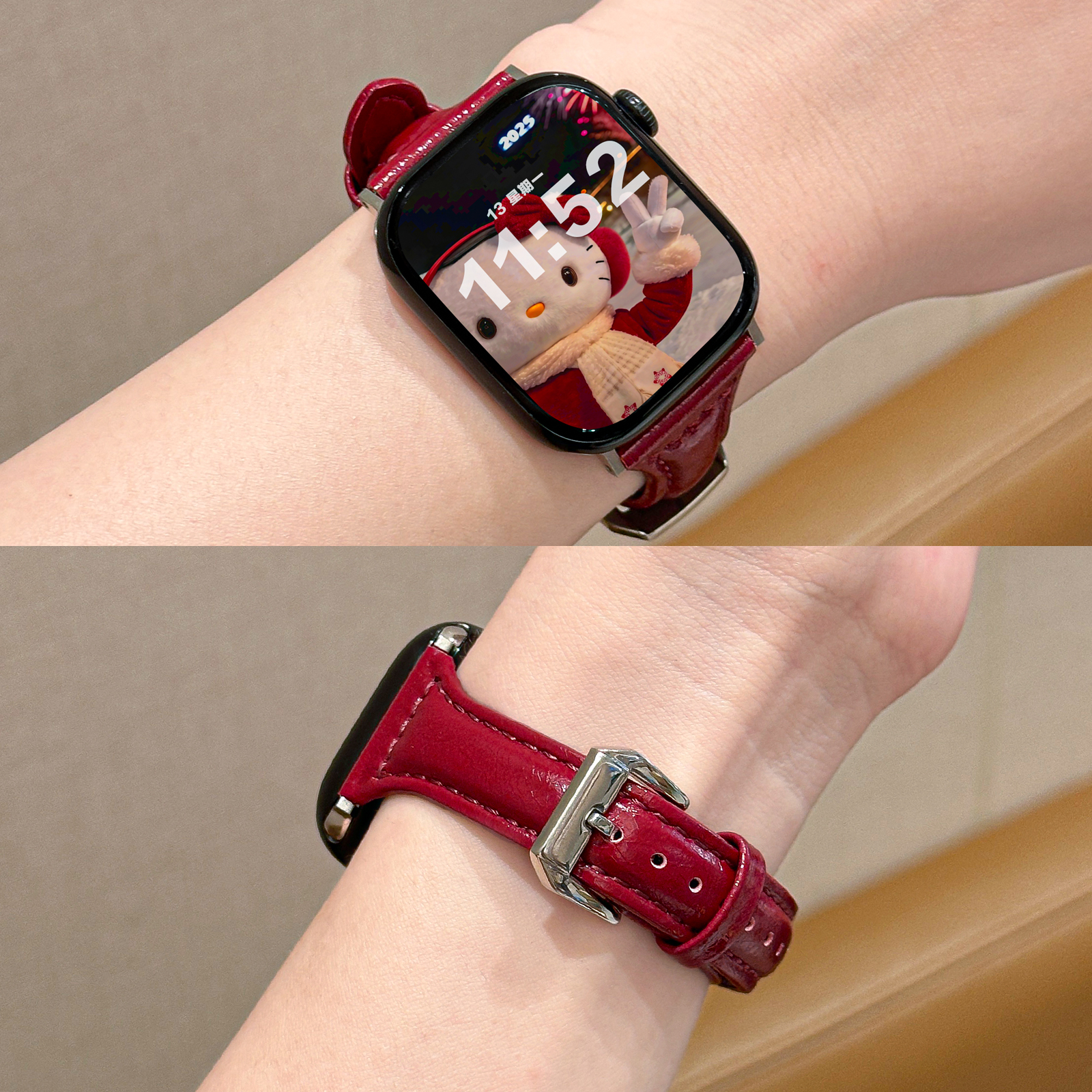 学长家新年红皮表带高级感轻奢女