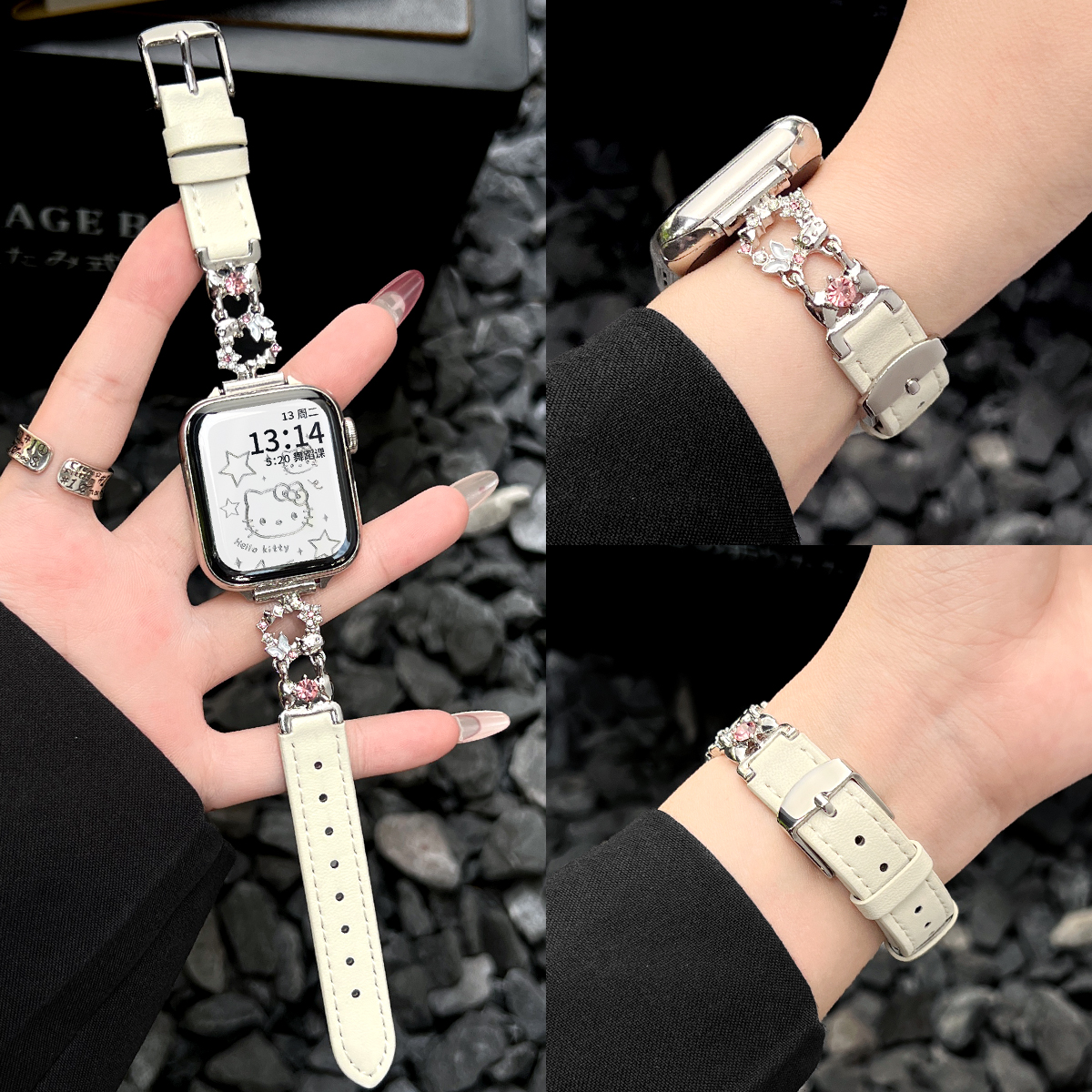 学长家创意镶钻蝴蝶间皮表带秋冬