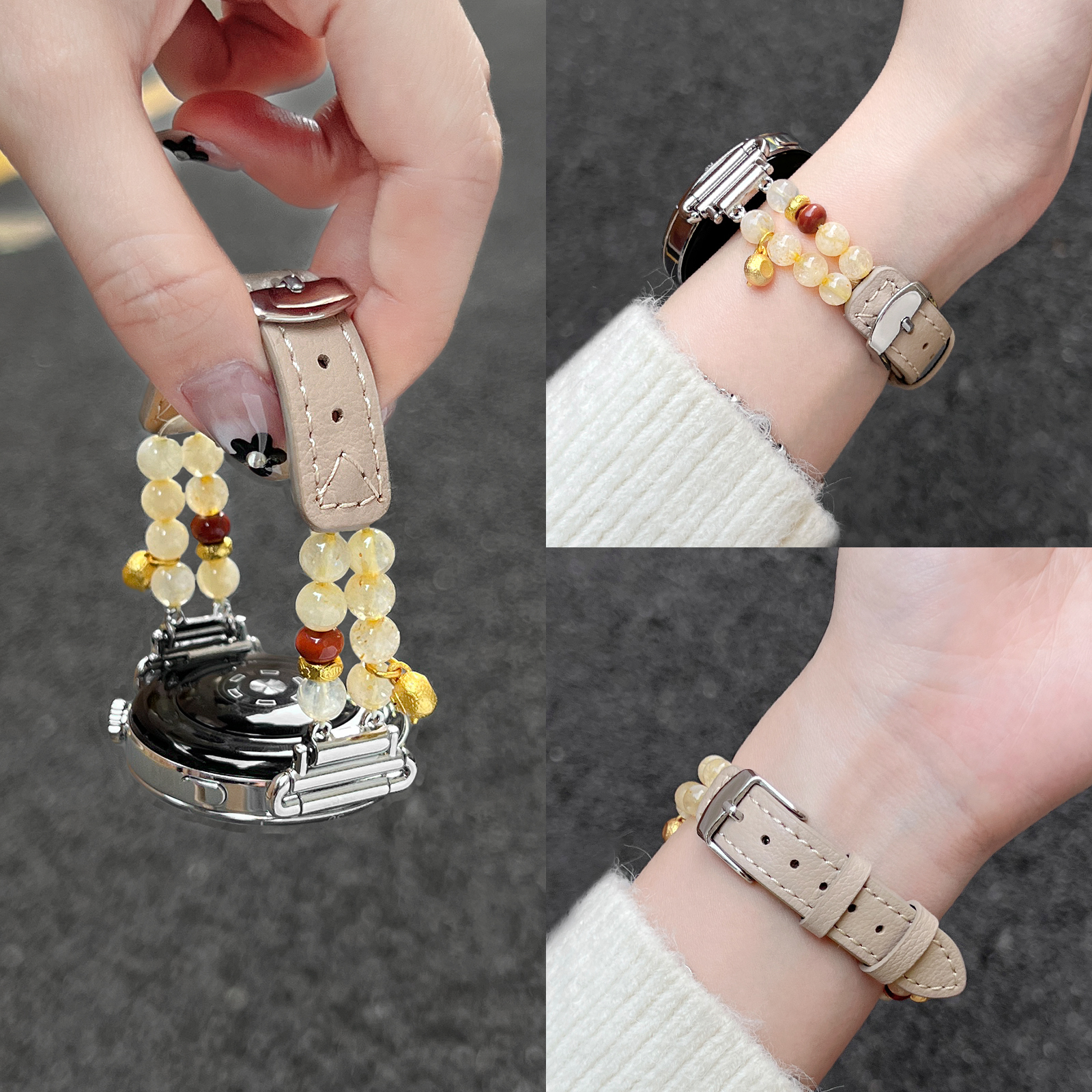 学长家创意串珠间真皮表带秋冬女