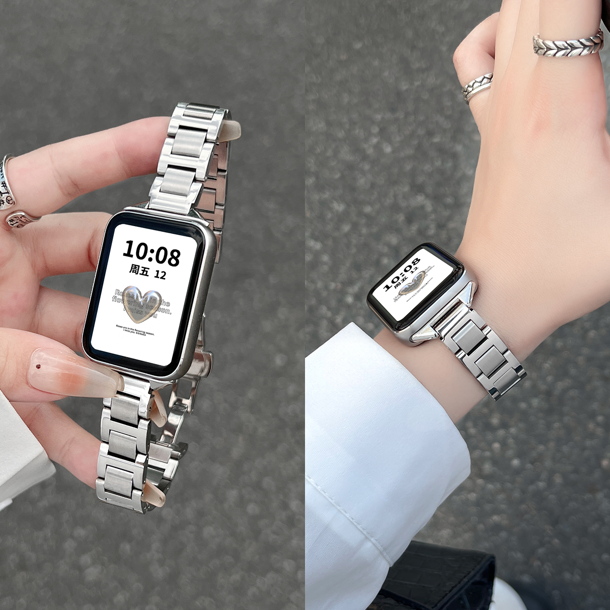 适用小米手环9pro手表带链金属夏天8/7por手腕带女生高级感watch5红米智能运动手表链redmiwatch4的手链九代