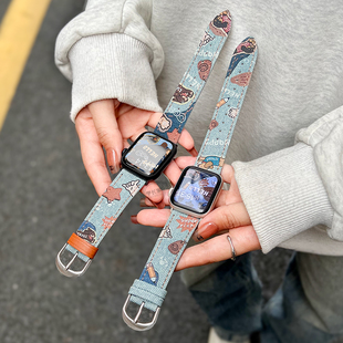 适用小米8pro手表带9pro新款 手腕带红米watch4智能运动6手表九代替换表链真皮redmiwatch5女生高级感牛仔 女式