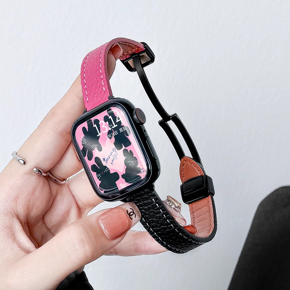 学长家创意荔枝纹皮质磁吸扣表带