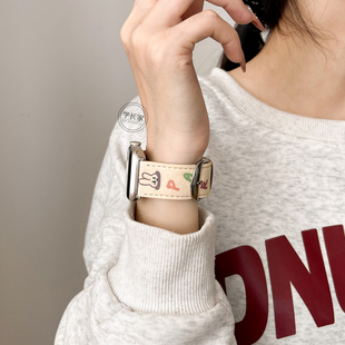 适用小米手环9pro手表带链涂鸦可爱8pro手腕带7新品 红米5代智能6运动watch4替换表链女生redmiwatch4真皮手带