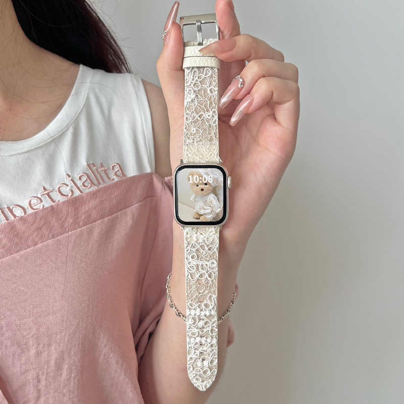 学长家适用iwatchs9表带真皮蕾丝