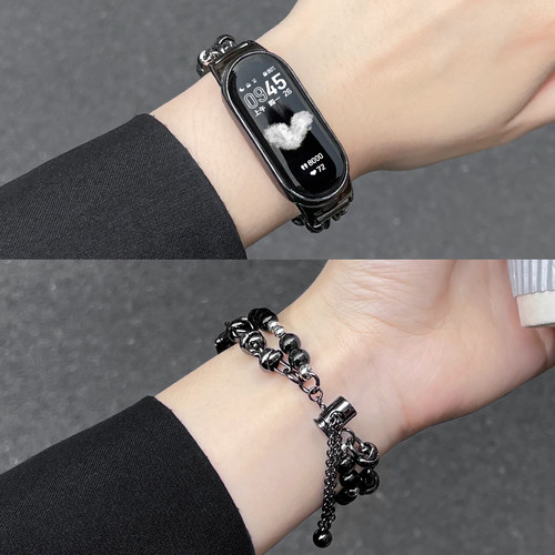 适用小米手环9/8表带金属卡扣表链7nfc/6/5/4/3手腕带珍珠手链智能运动手环六七八九代替换带夏天女生手表带