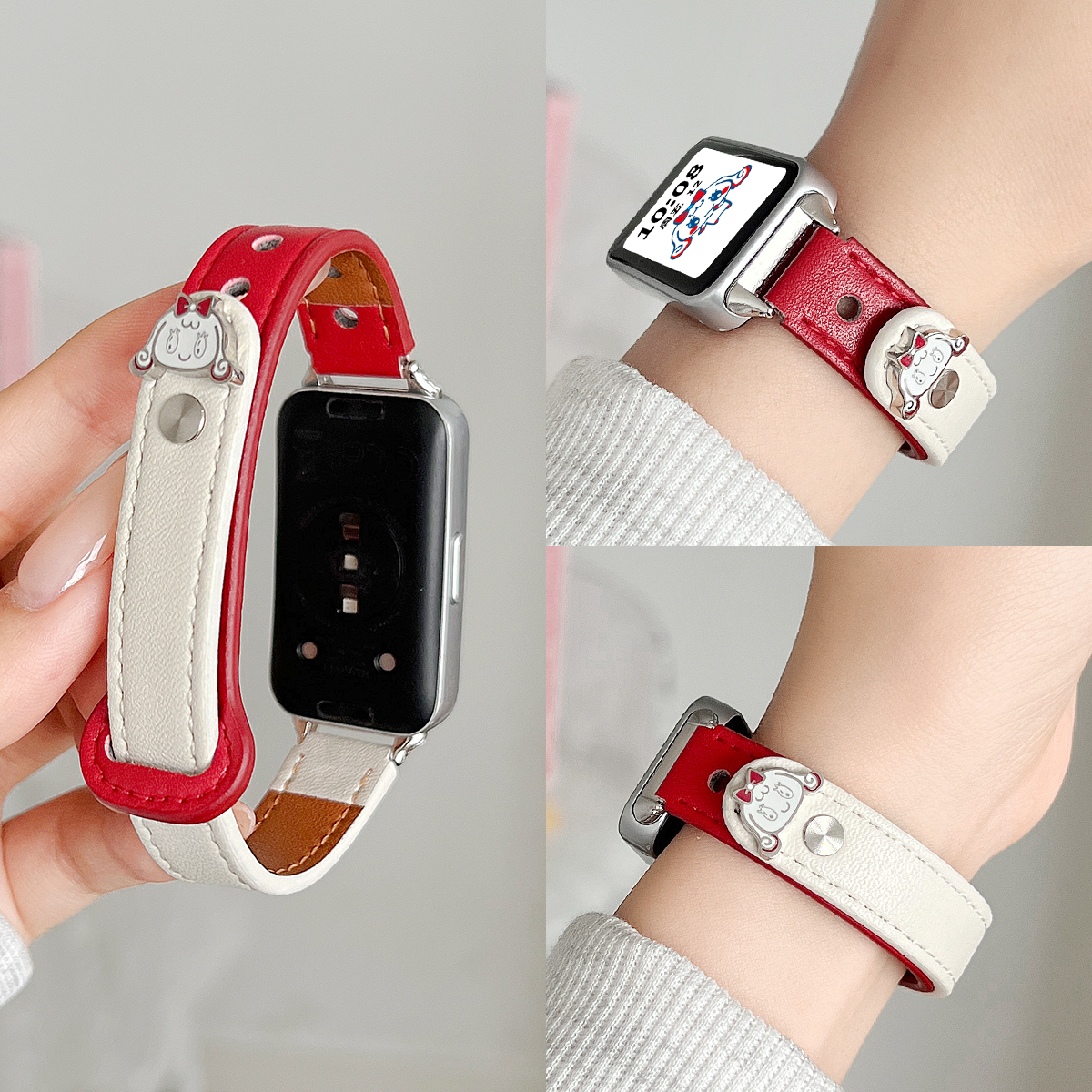 学长家创意皮质双钉扣表带秋冬女