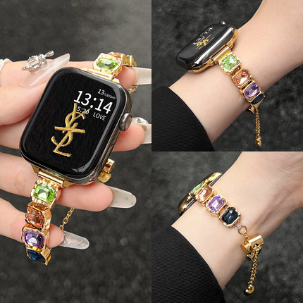 适用华为watch fit4手表带链创意新款4pro彩钻手链智能运动手表链watchfit3系列手环腕带2代腕表女款高级感夏