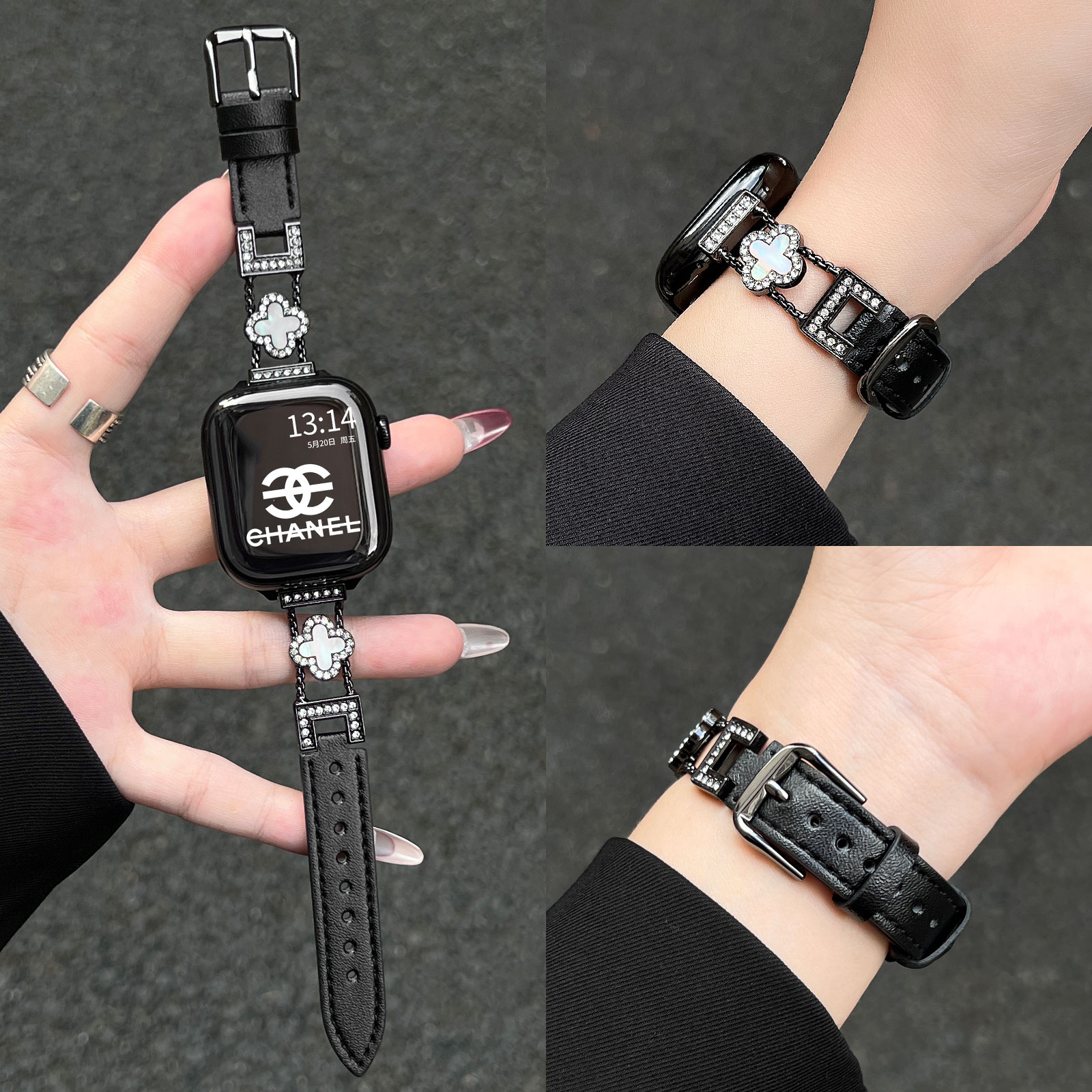 学长家创意四叶草间皮表带秋冬女