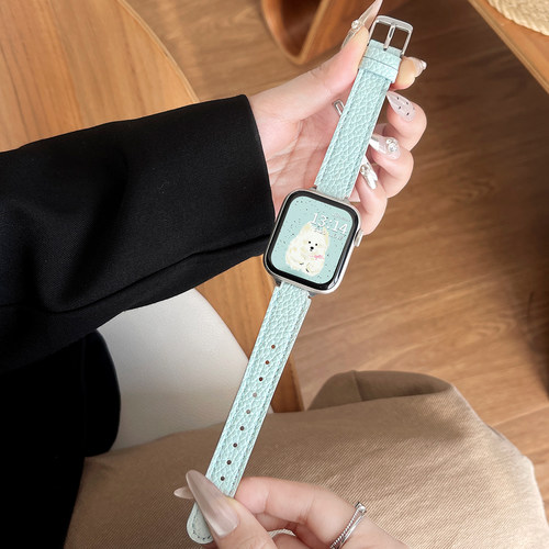 学长家新款雾霾蓝真皮荔枝纹表带