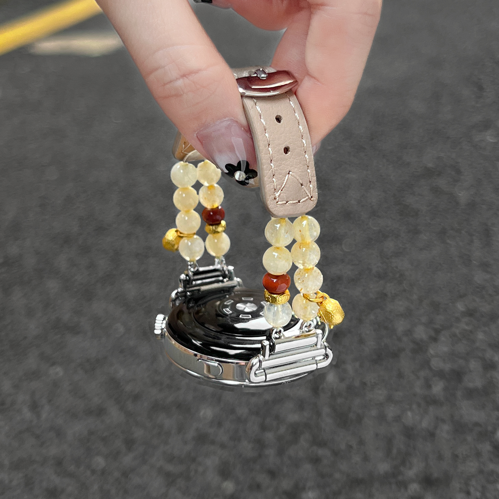 学长家创意串珠间真皮表带秋冬女