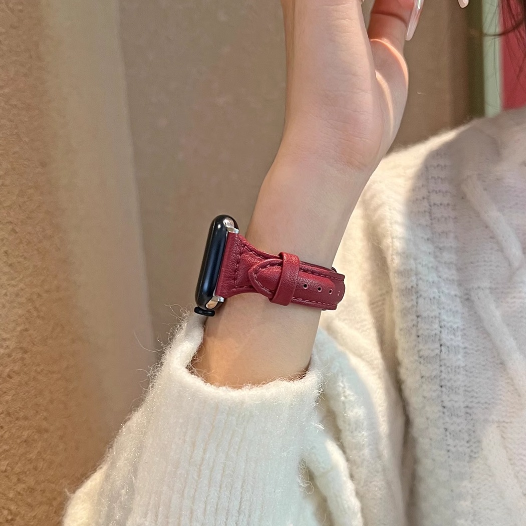 学长家真皮小蛮腰表带复古酒红色