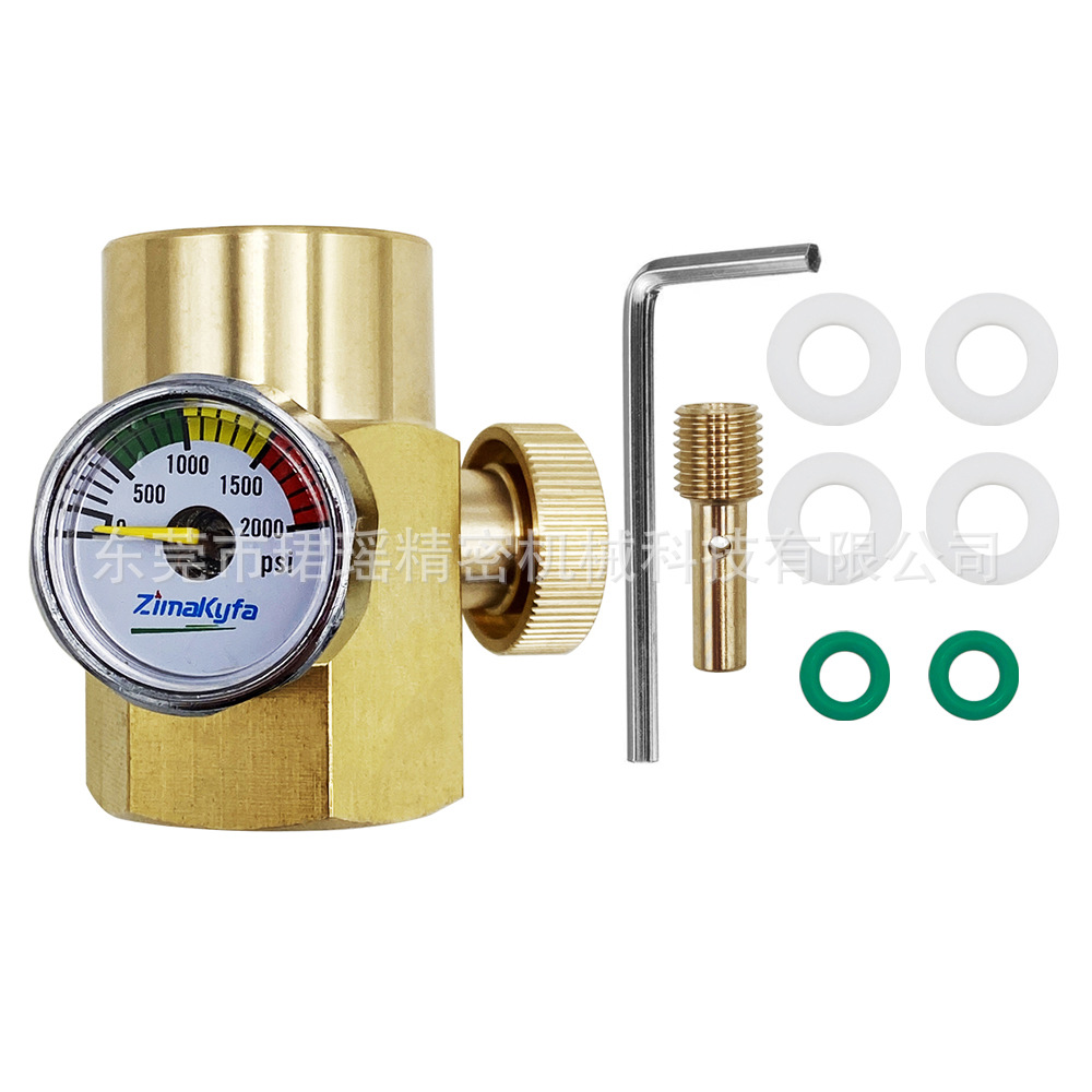 跨境供应苏打水气瓶充气接头大转小带压力表 W21.8/CGA320-Tr21-4