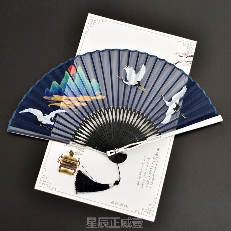 汉服旗袍小蕾丝夏季高级扇子扇舞蹈中国古风扇折扇折叠女士随身中