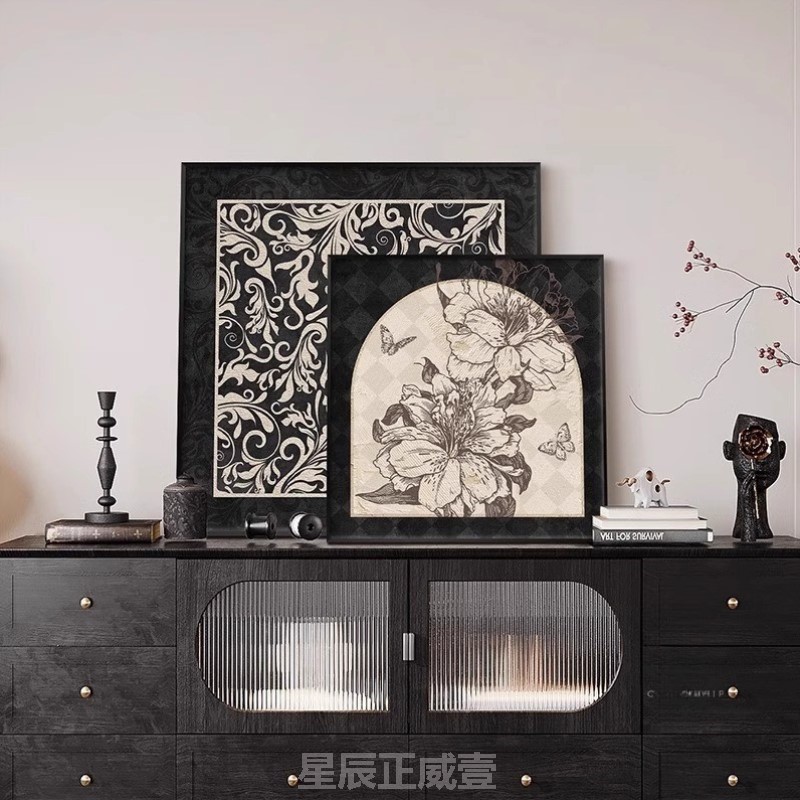 复古轻奢艺术壁画装饰画客厅卧室墙面方形挂画玄关感高级摆台法式图片