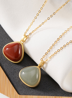 天然南红玛瑙吊坠纯银项链