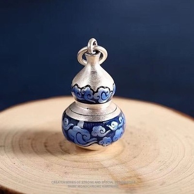 烧蓝925纯银葫芦吊坠男女士款空心可打开装东西项链挂件蛇年礼物