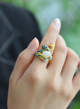 古法传承鎏金工艺凤凰仿纯银戒指