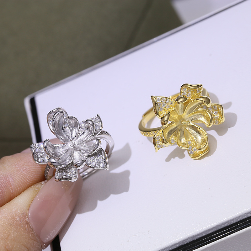 DIY配件新款莲花珍珠戒指空托