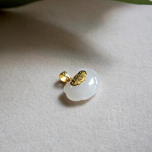 天然和田玉金镶玉锁金玉锁羊脂玉纯金锁925纯银银如意锁玉坠女款