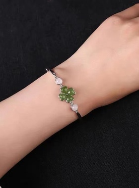 925银 天然和田玉花朵手链女生ins小众设计温柔2023年新款手饰品