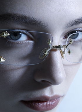 轻奢风无框星芒元素平光眼镜防蓝光小众宫廷眼镜