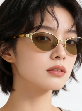 古典风格文艺半框太阳眼镜UV400防紫外线辐射配近视金属猫眼墨镜