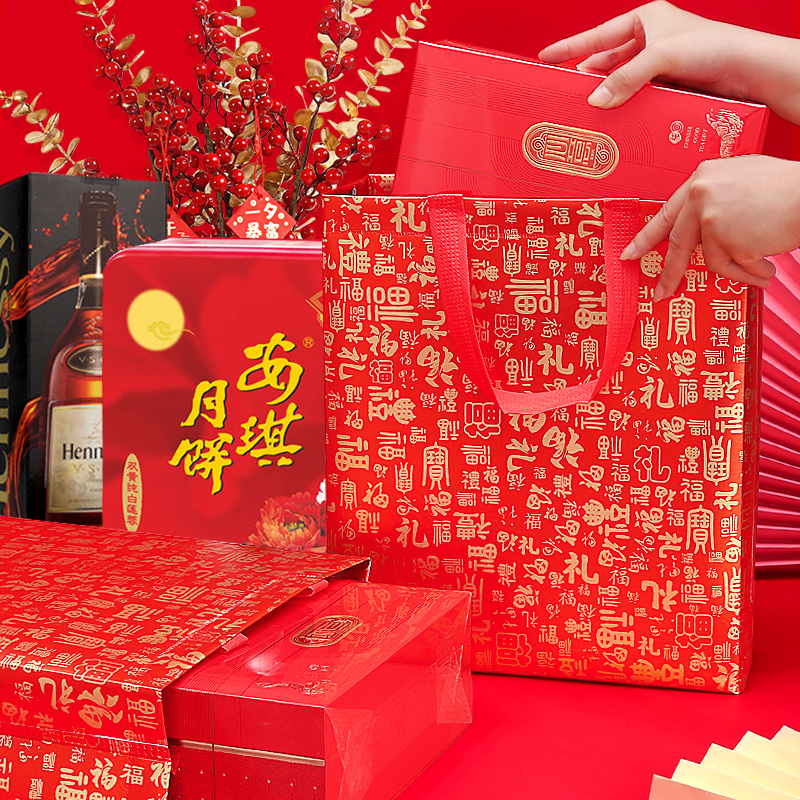 春节新年年货包装红色礼品袋子 无纺布环保糖果特产烟酒手提礼袋