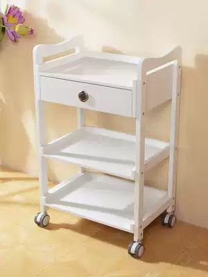 Compressed solid wood beauty trolley three-layer with drawer beauty salon special cart mobile shelf