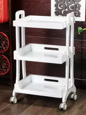 High-grade compressed solid wood beauty trolley three-layer mobile shelf beauty salon beauty salon nail hair storage box