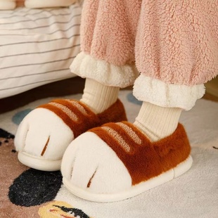 加绒加厚宿舍可爱高颜值外穿居家用室内棉拖鞋 萌趣猫爪棉鞋 男冬季