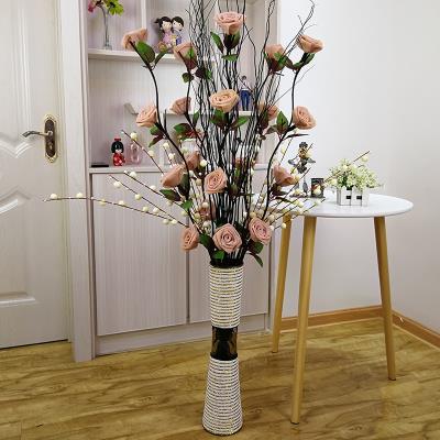 仿真S花高档20K21新款客厅电视柜旁边落地摆件高枝叶脉干花装饰玄