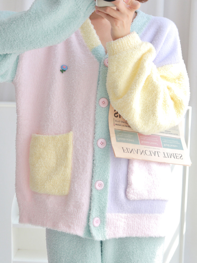 2024 가을 겨울 여성용 새 잠옷 하프 벨벳 산호 벨벳 두꺼운 겨울 부드럽고 집에서 입을 수 있는 옷