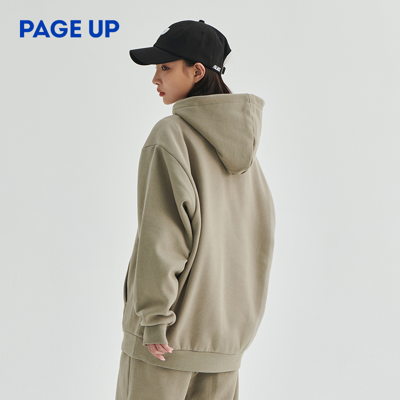 pageup潮加绒连帽卫衣情侣装