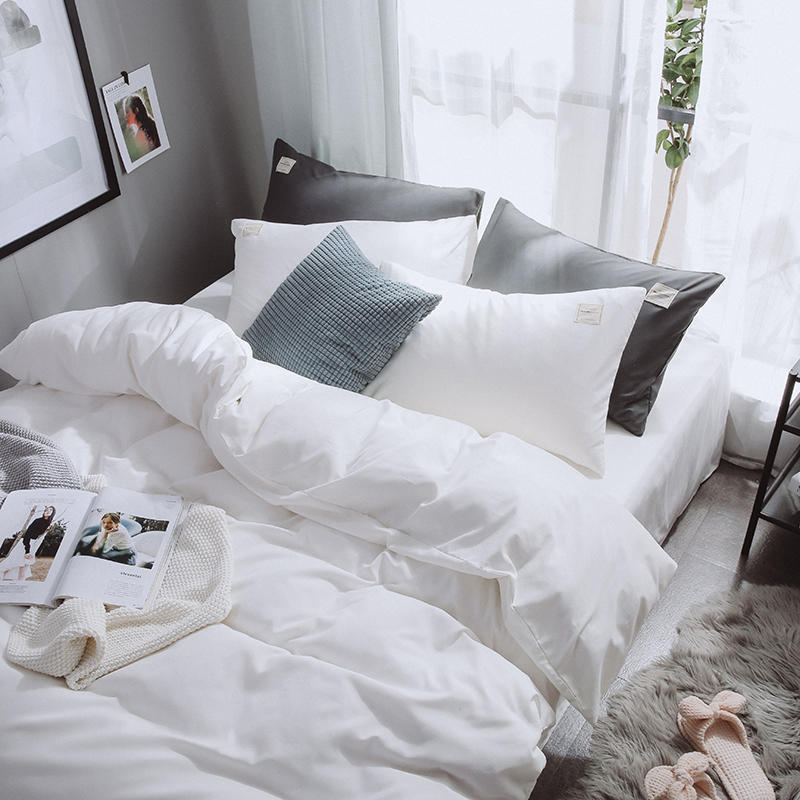 简约水洗棉四件套酒店宾馆民宿专用纯色床单被套学生宿舍床上用品