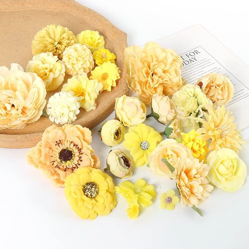 黄色花头假花簪花装饰绢花玫瑰