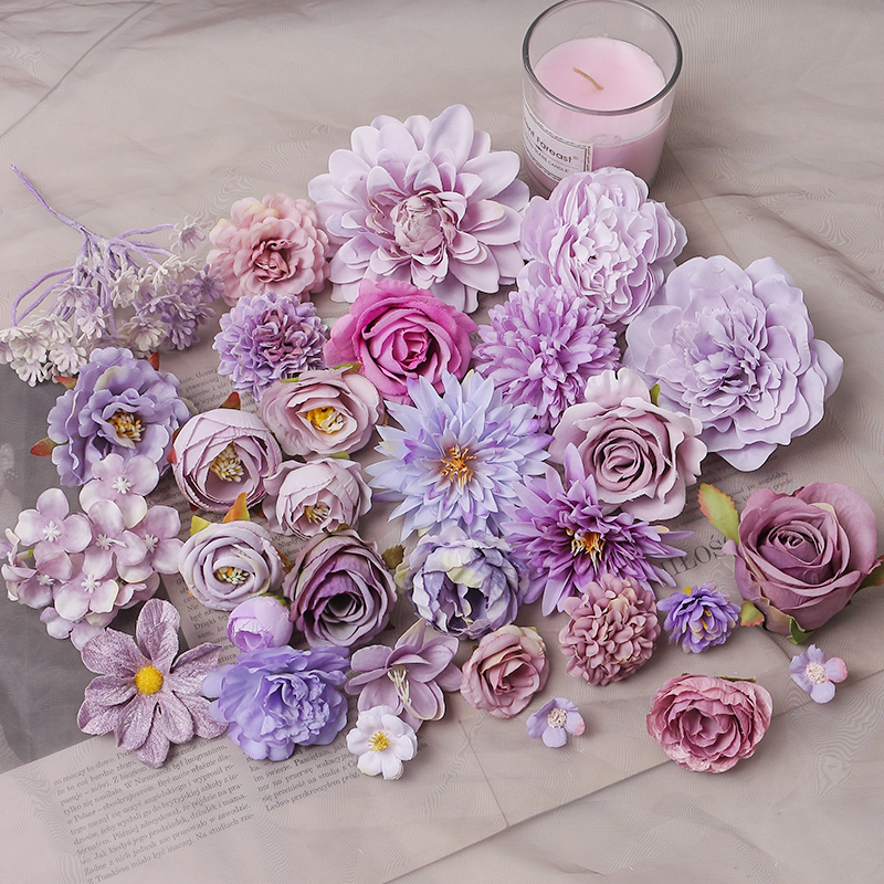 紫色系仿真花头 diy手工花环材料假花绢花婚庆古风服装簪花装饰