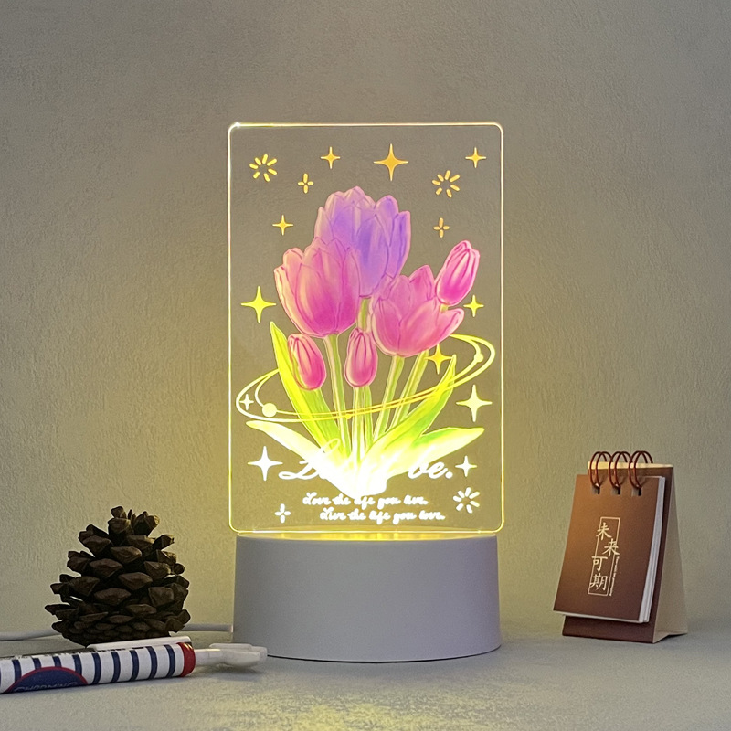 创意梦幻3d小夜灯插电款卧室床头灯玫瑰花郁金香夜光灯浪漫小