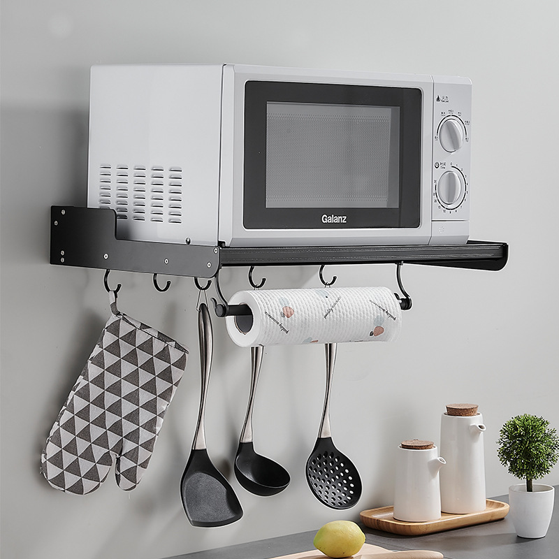 太空铝微波炉架子厨房置物架黑色壁挂式烤箱挂墙上用品收纳架支架