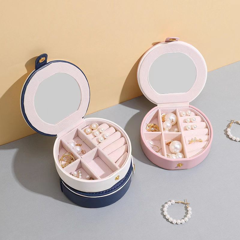 欧美式皮质收纳盒小巧便携金旅行戒指耳环盒子单层迷你首饰盒