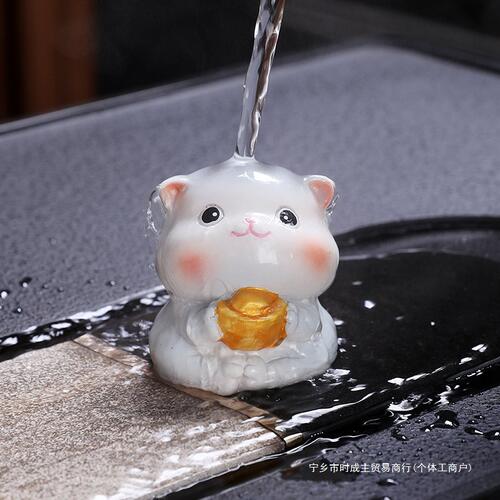 变色小萌猫咪茶宠摆件家用茶桌茶盘会客可养装饰茶玩茶具配件
