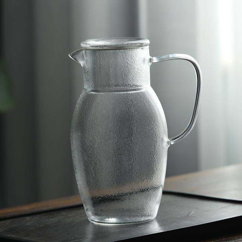 家用客厅锤纹冷水壶大容量透明带盖玻璃壶简约柠檬水容器晾水壶