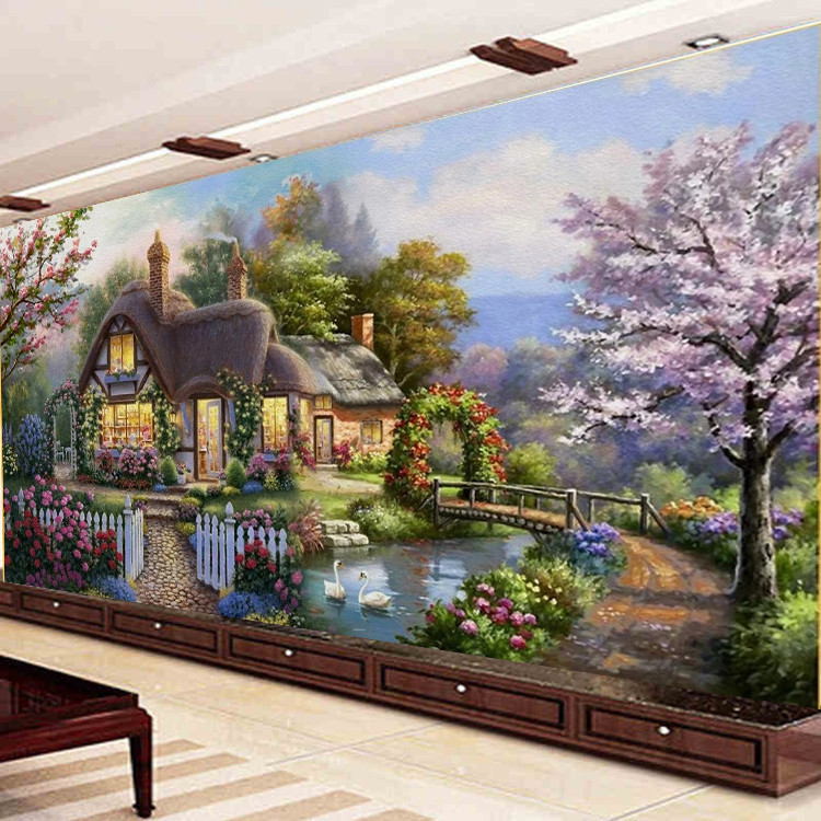 花园小屋2021新款线绣客厅大幅卧室欧美系列风景画.