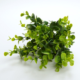 饰花草塑料插花配材7叉金钱叶尤加利 仿真植物绿植盆栽隔断栅栏装