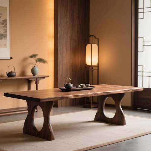 新中式北美黑胡桃木茶桌椅组合家用实木茶几办公室高端书法桌定制