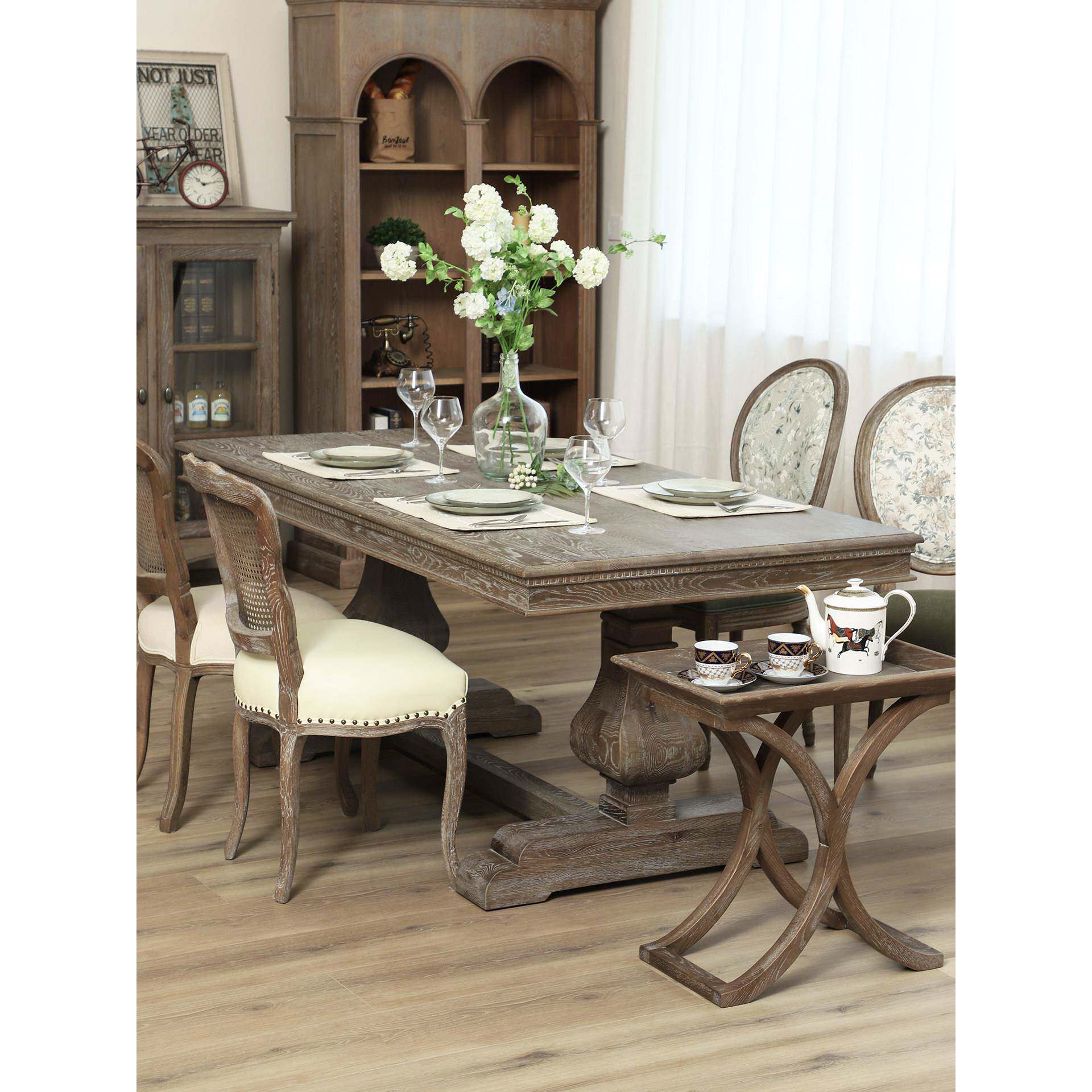 美式法式覆古乡村风格进口北美白橡木雕花西餐桌全实木办公长桌